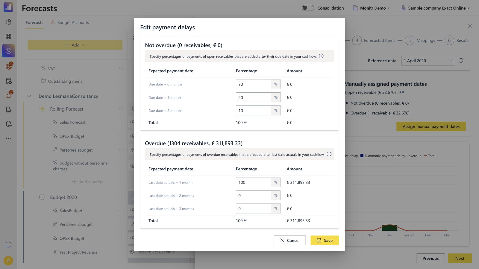 Automatic payment-delay tables
