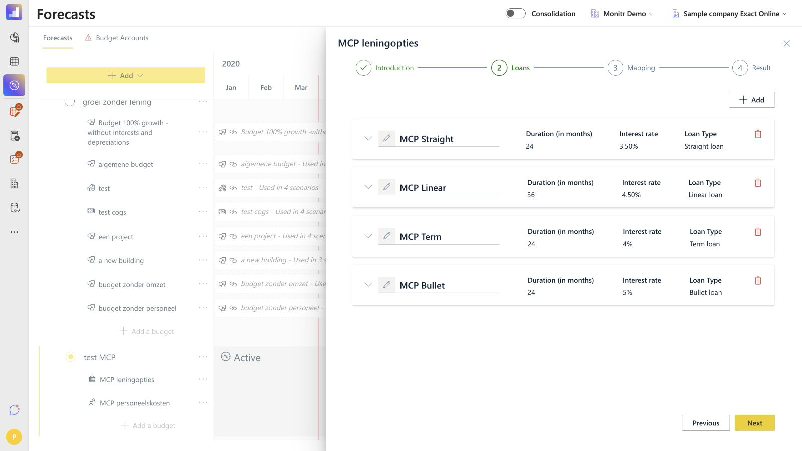 Loans overview with four configured loan types