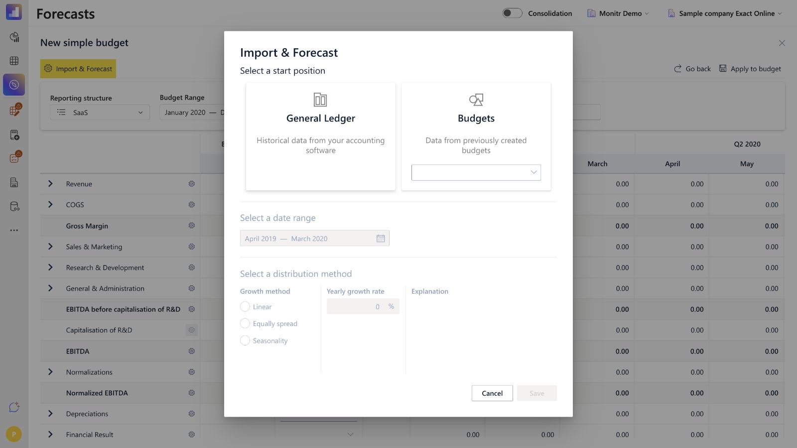 Import and Forecast configuration