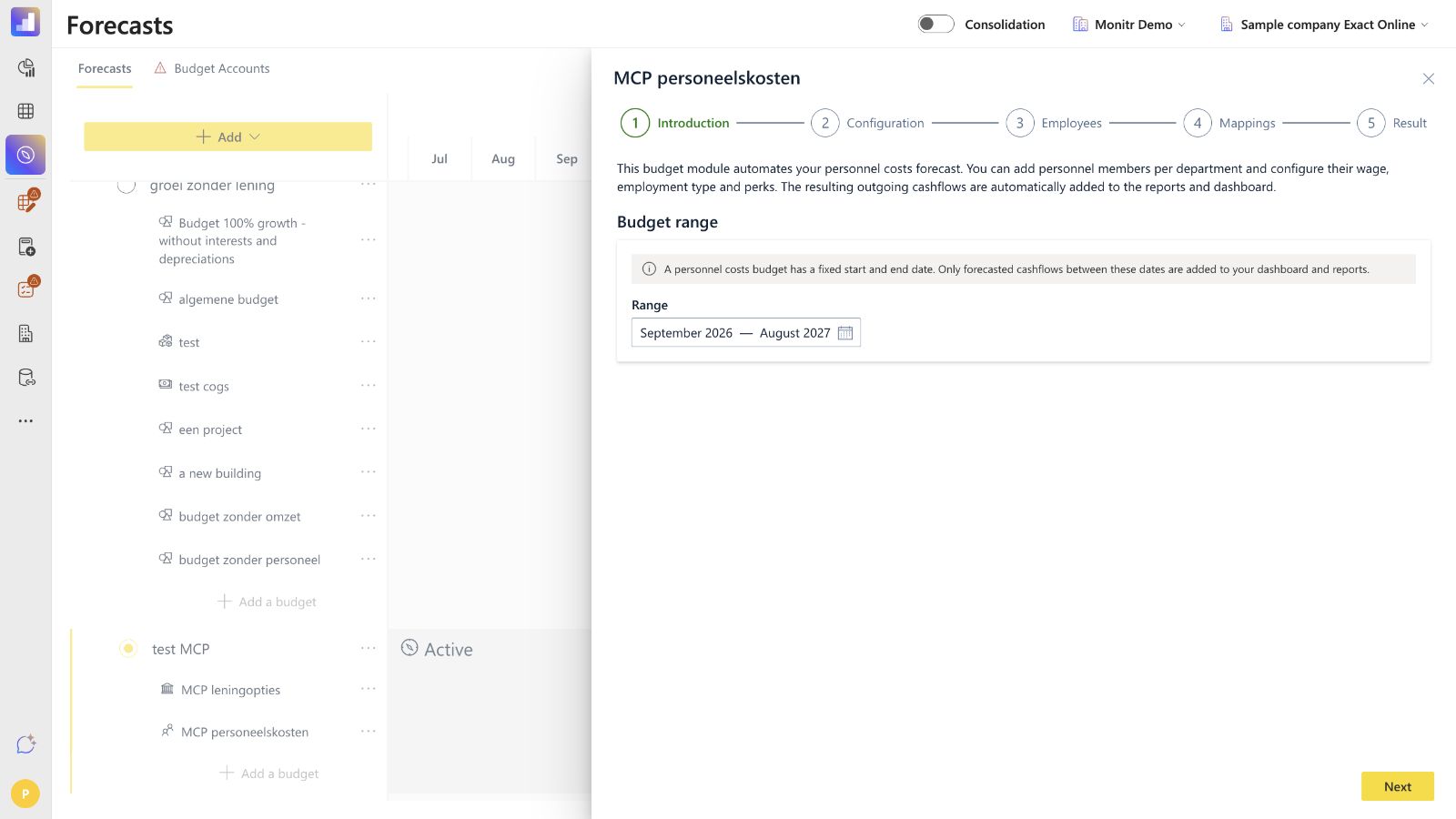 Configuratie kopiëren van een vorig Personeelskostenbudget
